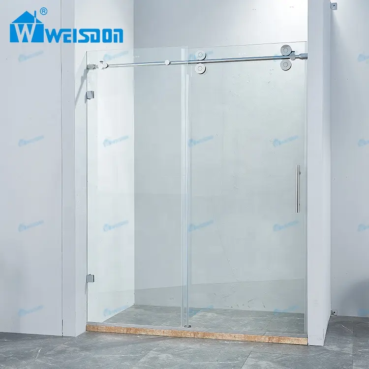 Weisdon Porte de douche coulissante simple en acier inoxydable à bon prix Porte de douche en verre trempé sans cadre