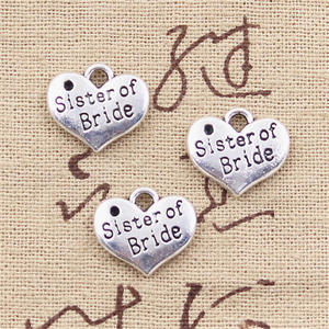 Breloques coeur soeur de mariée 13x15mm tibétain argent couleur pendentifs Antique fabrication de bijoux bricolage artisanat fait main - Product Image 3