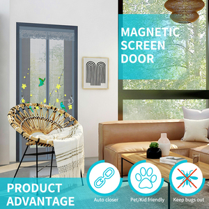 Moustiquaire magnétique en maille diamantée anti-rayures avec aimants renforcés, rideau en maille robuste pour animaux domestiques et enfants, fermeture automatique - Product Image 3