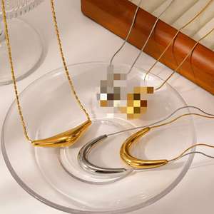 Joyería 18K chapado en oro geométrico gran lágrima gota en forma de U collar de acero inoxidable grueso gota de agua colgante collar - Product Image 4