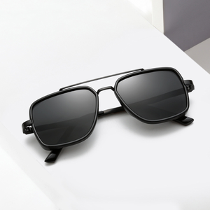 Lunettes de soleil polarisées pour hommes Lunettes de soleil carrées de conduite Mode d'extérieur Lunettes de soleil de luxe texture métal double faisceau Lunettes de soleil à large monture - Product Image 2