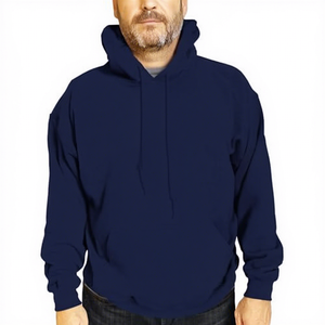 Sudadera con Capucha Azul Marino para Hombre, Corte Regular, Tejido de Algodón, Estilo Casual, Color Sólido, para Otoño - Product Image 1