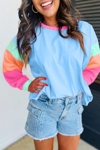 Shewin Roupas Por Atacado Personalizado Colorblock Patchwork Camisa Queda 2025 Manga Longa Cor Bloco Tripulação Pescoço Top para As Mulheres - Product Image 3