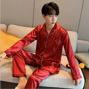 <strong>Men</strong> Night Wear <strong>Pajama</strong> <strong>Set</strong> Sleepwear Faux Silk Satin Pyjamas <strong>Set</strong> 2 Pieces - Product Image 6