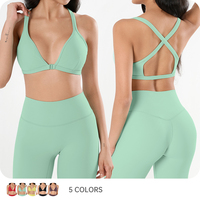 Soutien-gorge de sport écologique pour femme, maintien élevé, antichoc, bonnets rembourrés, léger, bretelles croisées, extensible dans quatre directions, devant