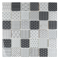 Mosaïque personnalisée en verre cristal foncé marbré mélangé, motif jet d'encre carré, style marocain, pour crédence de cuisine