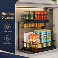 Étagère de rangement coulissante à 3 niveaux en acier au carbone pour évier de cuisine, organisateur moderne pour armoire, étagère à épices, gain de place, durable, antirouille