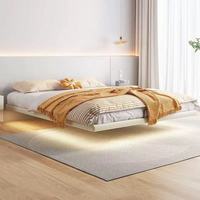 Modernes Weißes Schwebendes Bett aus Weichem Leder mit Bewegungssensor-LED-Streifen Minimalistisches Schlafzimmer-Bettgestell für Hauptschlafzimmer