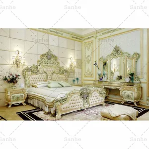 Latest Palace Rococo Style Antique Gold Foil Royal King Size Bed For Master Bedroom Furniture Set