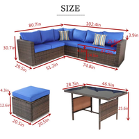 Ensemble de salon en rotin tout temps 5 pièces, canapé modulaire d'angle avec coussins imperméables pour patio et jardin