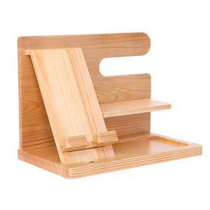 Wooden Storage <b>Rack</b> Desk Organizer With Phone Stand <b>Glasses</b> Holder Key Tray Natural Wood Color Multi Functional Desktop - Product Image 5