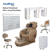 Ensemble de mobilier de salon de beauté : comptoir de réception, table de manucure, fauteuil de pédicure de luxe, logo personnalisé, solution tout-en-un