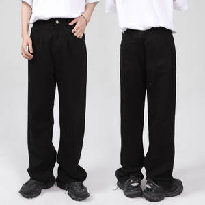 Envío Rápido, <span class=keywords><strong>Jeans</strong></span> Negros Simples para <span class=keywords><strong>Hombre</strong></span>, <span class=keywords><strong>Jeans</strong></span> Holgados de Felpa Francesa, Lavado Vintage, Estilo Urbano, Pantalones Jean <span class=keywords><strong>Hombre</strong></span> - Product Image 1