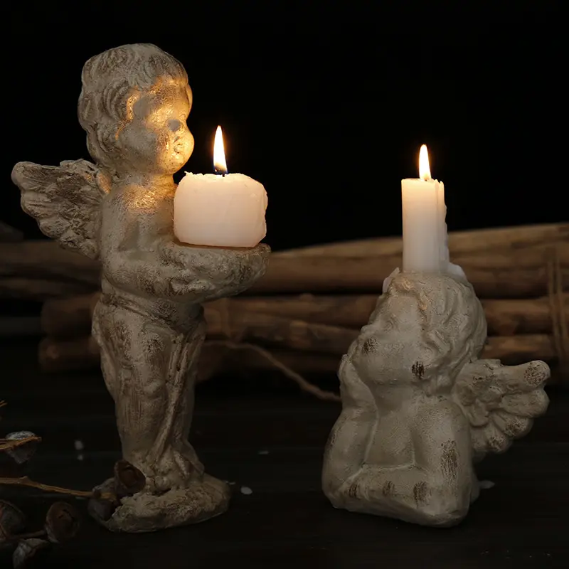 北欧のキューピッド樹脂彫刻クリスマスエンジェルティーライト洗礼キャンドルホルダー