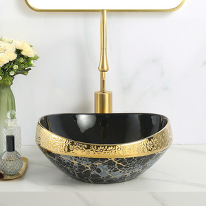 <span class=keywords><strong>Lavabo</strong></span> de Porcelana Moderno Kidoir, Color Negro con Baño de Oro, <span class=keywords><strong>Lavabo</strong></span> <span class=keywords><strong>Antiguo</strong></span> para Baño, <span class=keywords><strong>Lavabo</strong></span> Tipo Vaso Electrochapado - Product Image 1