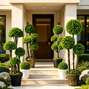 Arbre topiaire artificiel à triple boule, <span class=keywords><strong>plante</strong></span> <span class=keywords><strong>verte</strong></span> <span class=keywords><strong>en</strong></span> <span class=keywords><strong>pot</strong></span> <span class=keywords><strong>en</strong></span> faux buis pour projets d'aménagement paysager et de terrassement d'hôtels, villas et jardins, OEM - Product Image 1