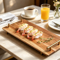 Plateau rectangulaire en bois avec poignées métalliques, plateau alimentaire en bois pour cuisine, restaurant, sushi, en-cas