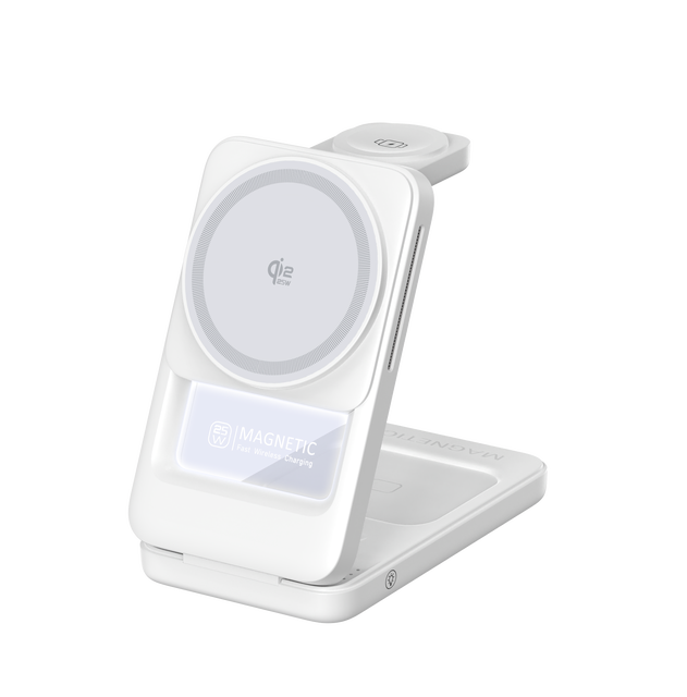2026 New Budget-Friendly Qi2.2 3 in 1 Foldable Magnetic Wireless Charging Station for Iphone 25W Portable Charger with LED Light