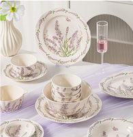 Nouvel Arrivage – Service de Table en Céramique Sous Glaçure Violet Rêve, Motif Végétal, Compatible Micro-ondes, Vaisselle Française Vintage