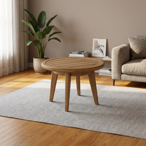 Table d'appoint ronde en teck massif pour l'extérieur, résistante à l'eau, écologique, durable, design moderne, pour jardin et terrasse, capacité de 2 personnes - Product Image 3