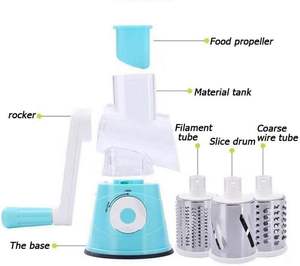 Râpe à fromage rotative à mandoline ronde avec 3 lames de tambour en acier inoxydable - Product Image 2