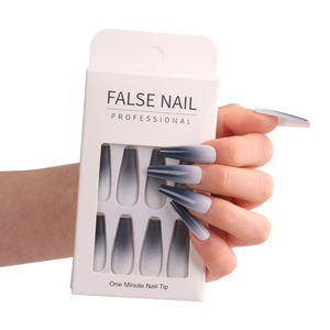 Faux ongles en forme de cercueil pour femmes, accessoire de mode, dégradé, couverture complète, longs ongles de Ballet, Simple, français, vente en gros - Product Image 1