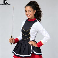 Tenue de majorette noire, rouge et blanche pour femme, idéale pour les équipes de danse, les fêtes de carnaval, justaucorps de danse, robe de danse, design personnalisé gratuit