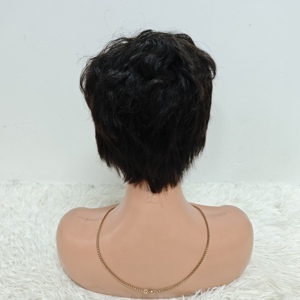 Promotion $13 Silk Pixie Short Cut <b>Wig</b> With Bang Lace Human Hair Natural Black Curly Fashion Style Wholesale - Product Image 4