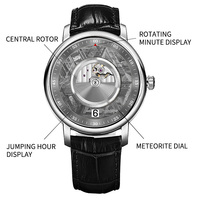 Montres automatiques mécaniques Miyota 6T15 à heure sautante, cadran en météorite, faible MOQ, personnalisation du logo et du design, usine de montres-bracelets OEM