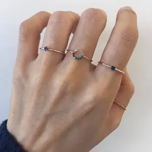 2020 New Design Plated 14 18k Gold Korean Blu Zirconium Opening Ring Finger Jewelry