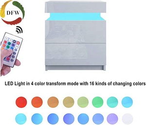 Hot Sale High Gloss LED Lights Bedroom Bedside Cabinet <strong>Night</strong> <strong>Stand</strong> With Two Drawers - Product Image 6
