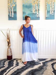 Robe ample longue pour femmes, tenue élégante, coupe ample, longueur au sol, Style Boho, Maxi dégradé, avec poches, ficelle d'épaule réglable - Product Image 4