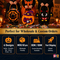 Sac à bonbons en feutre octogonal pour Halloween pour enfants |   6 modèles de sacs fourre-tout non tissés à motifs citrouille, chauve-souris et araignée |   Écologique et réutilisable