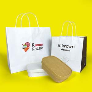 Sac en papier kraft personnalisé avec logo ZJPACK, écologique, pour restaurant, à emporter, pour hamburgers, restauration rapide, cadeau, avec poignée - Product Image 4