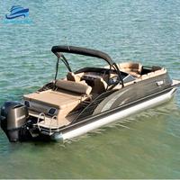 Bateau ponton de luxe en aluminium Allhouse de 23 pieds, homologué CE, avec canapé et auvent Bimini pour la navigation fluviale