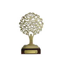 Plaques acryliques de forme personnalisée Trophées de Noël Music Shop Awards Base en bois Sculpture en métal imprimé UV Broche en laiton étain Logo croisé