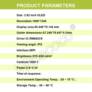 Wiseco 3.92 inch OLED hiển thị 1080*1240 rm692c9 Ổ IC 630cd/m2 mipi Giao diện hiển thị mô-đun <span class=keywords><strong>LCD</strong></span> - Product Image 6