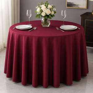 Wholesale Burgundy <b>Round</b> Polyester Tablecloth Custom Waterproof Option Hotel Banquet Wedding Event Linen - Product Image 1