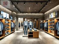 Aménagement intérieur de magasin de vêtements en denim pour hommes, étagères de présentation pour magasins de vêtements