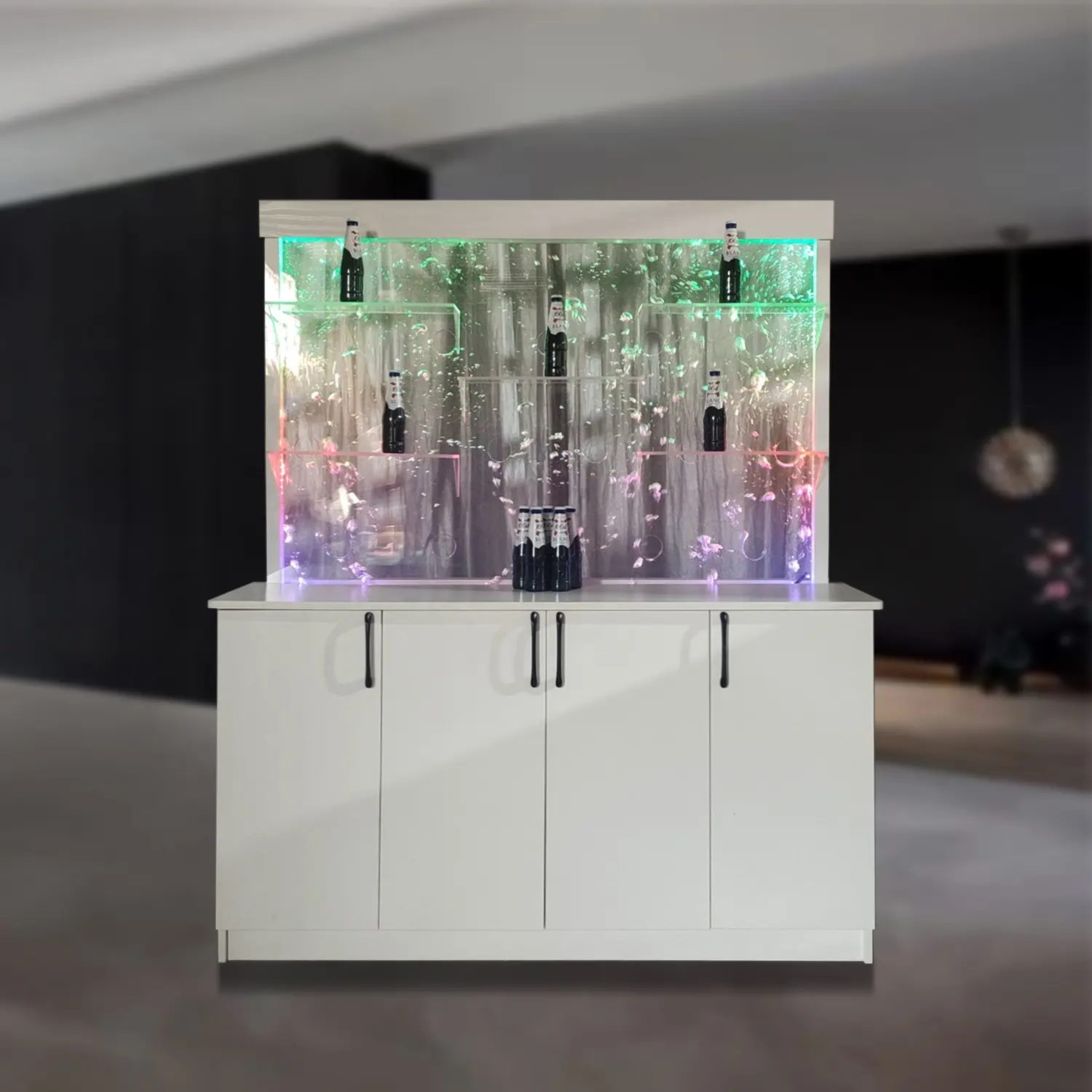 Pantalla de pared de panel de burbujas de agua de iluminación LED hecha a medida con gabinete de zapatos para divisor de habitación y decoración