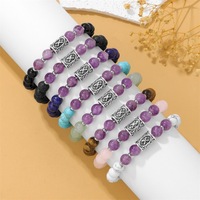 Pulsera de Runas Vikingas con Amatista Natural, Pulsera de Cuentas con Espaciadores de Acero Inoxidable, Joyería Rúnica Nórdica Retro para Hombre y Mujer, Regalo para Él