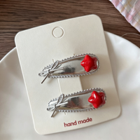 Mini pinces à cheveux Daou de 5 cm avec étoile rouge et ruban en forme de cœur, couleurs unies, accessoires élégants pour cheveux pour femmes et filles