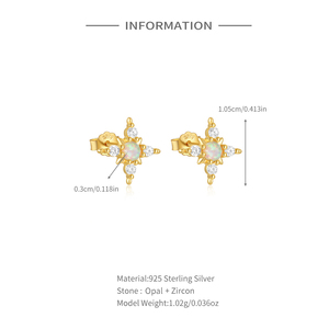 Pendientes de Plata S925 con Ópalo en Forma de Estrella de Ocho Puntas y Piedra Central, Estilo Lujoso y Moderno para Mujer - Product Image 2