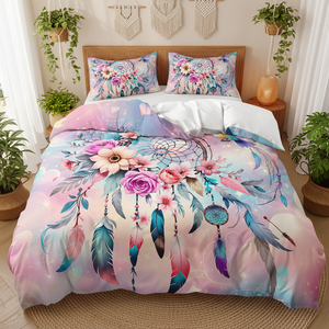 Ensemble <span class=keywords><strong>de</strong></span> housse <span class=keywords><strong>de</strong></span> <span class=keywords><strong>couette</strong></span> <span class=keywords><strong>de</strong></span> style bohème avec motif <span class=keywords><strong>attrape</strong></span>-rêves rose, romantique et magnifique, décoration <span class=keywords><strong>de</strong></span> chambre <span class=keywords><strong>de</strong></span> fille - Product Image 1