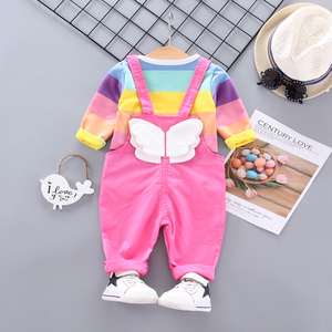 China Wholesale Websites the Baby <b>Suspenders</b> Pants and Rainbow Colored T-Shirt Beautiful Clothes <b>Set</b> for Girl - Product Image 4