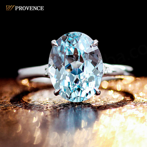 Anillo de Oro Blanco Sólido de 18k, 14k, 10k con Zafiro Cultivado en Laboratorio, Anillo Ovalado de Aguamarina Cultivada en Laboratorio, Anillos de Matrimonio para Regalo de Boda - Product Image 1