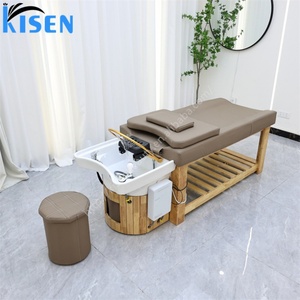 KISEN Thai Head Spa Head Therapy Shampoo <b>Bed</b> Japanese Head Spa <b>Bed</b> Salon Furniture Thai Hair Washing <b>Bed</b> With Wooden Base - Product Image 1