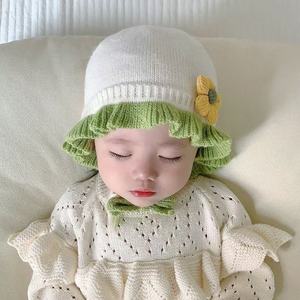 Xi Boyu – chapeau tricoté pour bébé avec fleur, bonnet chaud pour filles de 0 à 24 mois, automne et hiver - Product Image 3