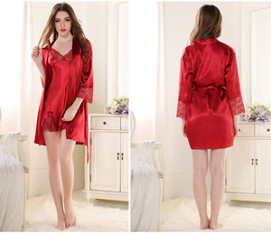 Delle donne di Estate Sottile Sexy Del Merletto <span class=keywords><strong>Manica</strong></span> Lunga A Due Pezzi Camicia <span class=keywords><strong>Da</strong></span> <span class=keywords><strong>Notte</strong></span> di Seta - Product Image 3