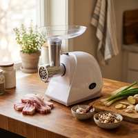 Mini hachoir à viande domestique blanc intégral, personnalisable, avec manuel multilingue disponible, machine électrique domestique pour la préparation de viande et de saucisses
